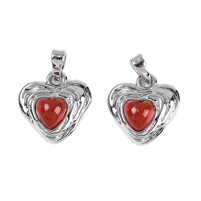 Brass Pave Natural Carnelian(Dyed & Heated) Heart Charms KK-U043-51P-01-1