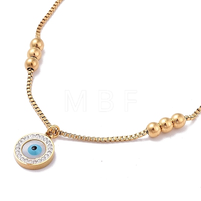 Synthetic Shell Evil Eye Charm Bracelet with Crystal Rhinestone BJEW-E075-02G-1