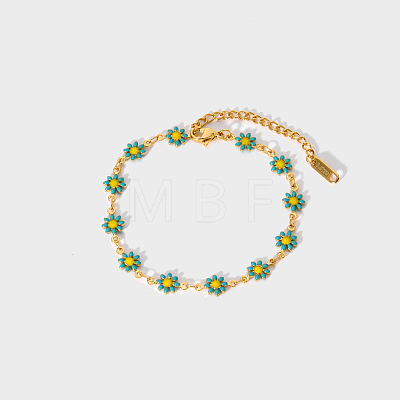 Fashionable 304 Stainless Steel Enamel Daisy Link Bracelet for Women LS-GH7959-2-1