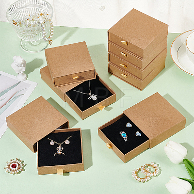 Kraft Paper Necklace Earring Storage Gift Drawer Boxes CON-WH0095-87B-1