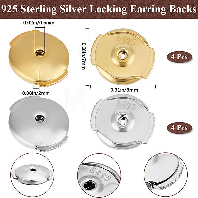 4Pairs 2 Colors 925 Sterling Silver Ear Nuts STER-BBC0007-58-1