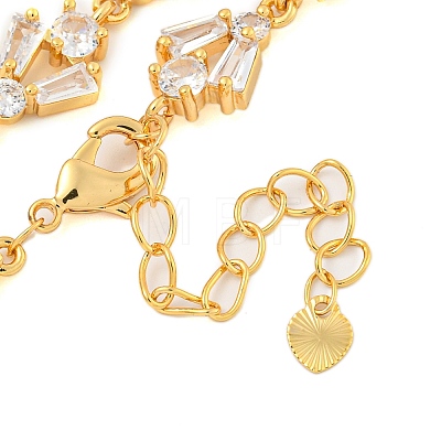Rack Plating Brass Pave Clear Cubic Zirconia Flower Link Chain Necklaces NJEW-Q345-03G-02-1