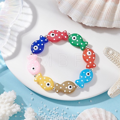 Handmade Lampwork Enamel Fish Beaded Stretch Bracelets for Women Men BJEW-TA00685-1