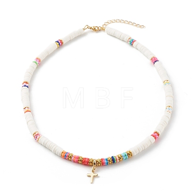 Cross & Mixed Letters Pendant Necklace Sets NJEW-JN03505-1