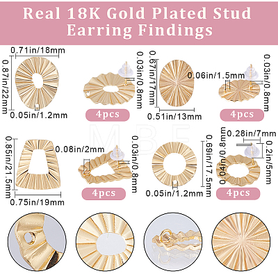 Beebeecraft 16Pcs 4 Style Donut & Flat Round & Trapezoid Brass Stud Earring Findings KK-BBC0008-41-1