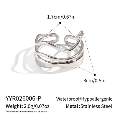 304 Stainless Steel Layered Waved Cuff Rings IP1219-3-1