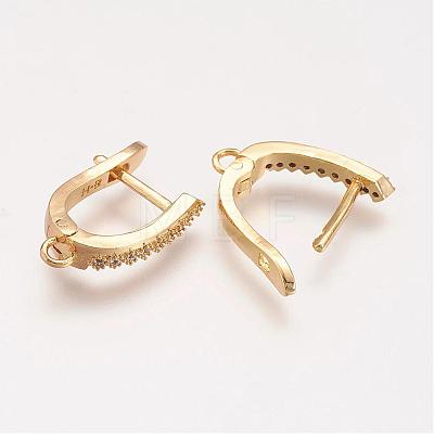 Brass Micro Pave Cubic Zirconia Hoop Earring Findings with Latch Back Closure ZIRC-F052-03G-1
