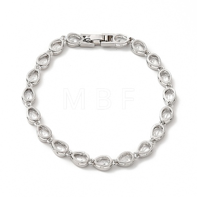 Clear Cubic Zirconia Teardrop Link Chain Bracelet BJEW-E073-03P-1