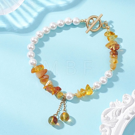 Natural Amber Charm Bracelets for Women BJEW-JB13650-1