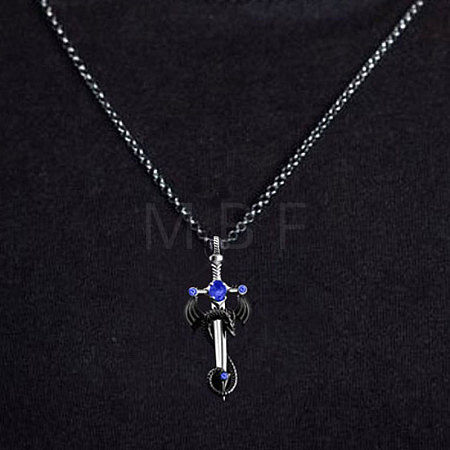 Alloy & 201 Stainless Steel & Rhinestone Dinosaur Wrapped Sword Pendant Necklaces for Men FS-WGFE8C1-01-1