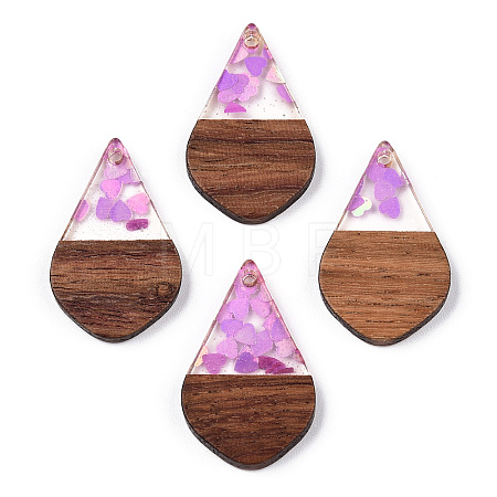 Transparent Resin & Walnut Wood Pendants RESI-N039-60A-1