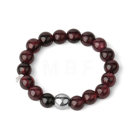 4MM Round Natural Garnet Beaded Stretch Rings LS-VM0712-13-1