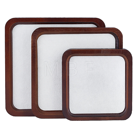 3Pcs 3 Styles Square Wooden Organizer Display Jewelry Plates ODIS-MA0001-02-1