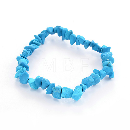 Chips Synthetic Turquoise Beaded Stretch Bracelets BJEW-JB01826-06-1