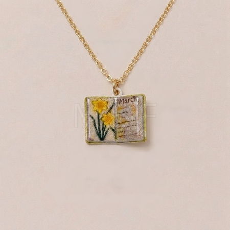 Brass Enamel Book Pendant Necklaces for Women KK-CBAF5B9-01G-03-1