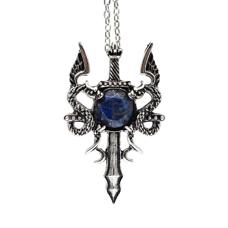 Natural Lapis Lazuli Dragon Sword Pendant Necklace LS-G-PW0004-67G-1