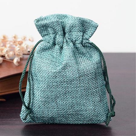 Polyester Imitation Burlap Packing Pouches Drawstring Bags ABAG-R005-14x10-07-1
