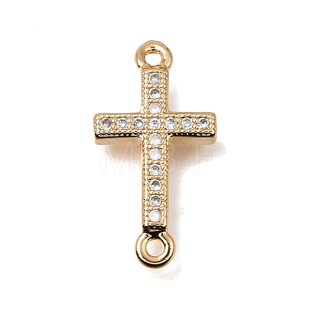 Brass Micro Pave Clear Cubic Zirconia Religion Cross Links Connector Charms CU-K001-01C-G-1