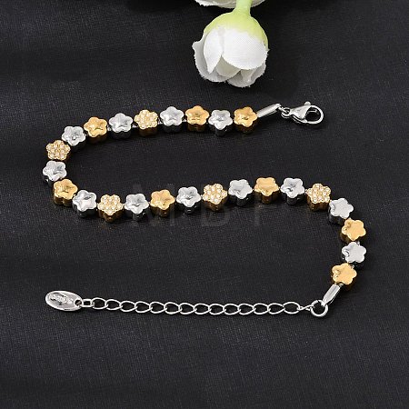 Duo Tone 304 Stainless Steel Micro Pave Clear Cubic Zirconia Beaded Bracelets SA-CBAB122-02B-1