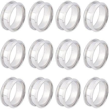 12Pcs Stainless Steel Grooved Finger Ring Settings STAS-UN0038-94A-1