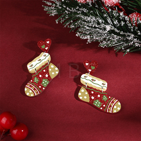 Christmas Theme Acrylic Dangle Stud Earrings FS-WG16439-05-1