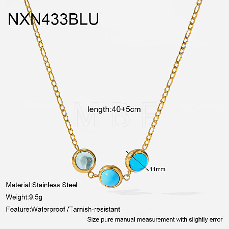 304 Stainless Steel Pave Cubic Zirconia Triple Flat Round Beads Pendant Necklaces WG0FD01-01-1