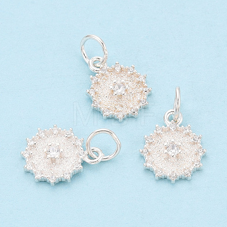 925 Sterling Silver Micro Pave Clear Cubic Zirconia Flower Charms STER-T009-20S-1