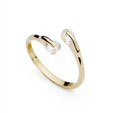 Real 18K Gold Plated Brass Cubic Zirconia Cuff Rings RJEW-EE0001-024E-1