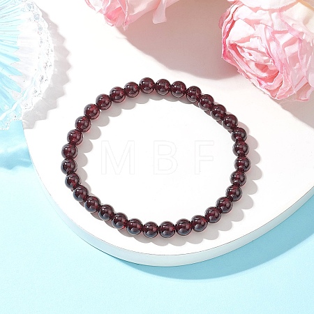 Round Natural Grade AAAA Garnet Beads Stretch Bracelets for Men Women BJEW-JB11825-03-1
