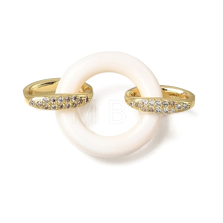 Natural White Shell and Brass Micro Pave Clear Cubic Zirconia 3 Ring Linking Rings KK-C262-05E-G-1