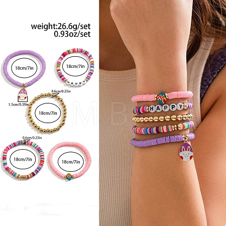 5Pcs 5 Styles Acrylic & CCB Plastic & Polymer Clay Bead Bracelets FS-WG62275-03-1