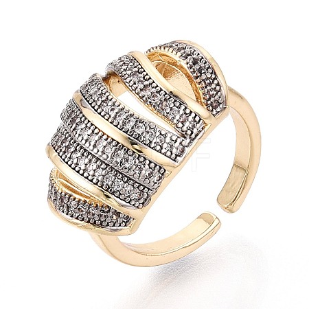 Brass Micro Pave Clear Cubic Zirconia Open Cuff Rings KK-T079-62G-1