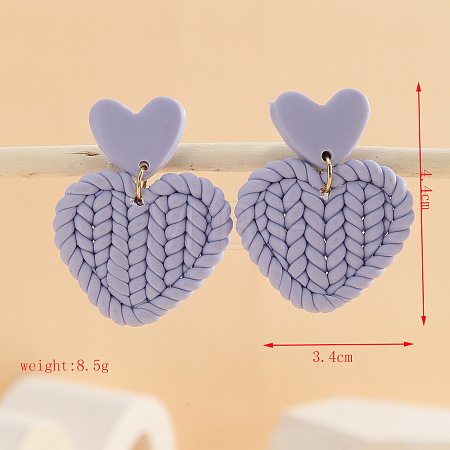 Polymer Clay & Alloy & Wood Woven Dangle Stud Earrings FS-WG7370D-05-1