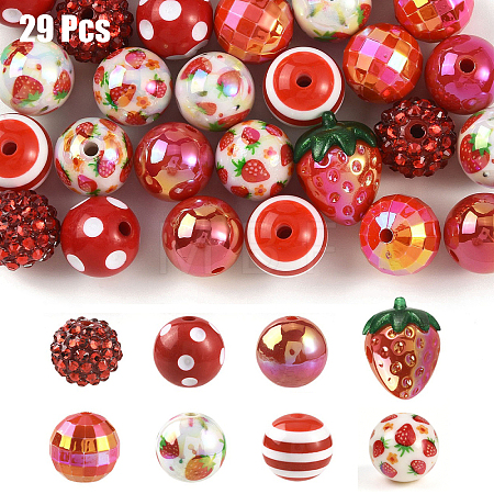 29Pcs 8 Styles Printed Opaque Acrylic Beads MACR-YW0004-84-1