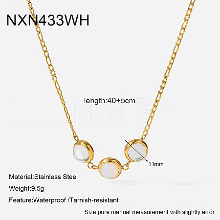 304 Stainless Steel Pave Cubic Zirconia Triple Flat Round Beads Pendant Necklaces WG0FD01-04-1