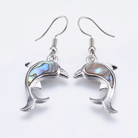 Abalone Shell/Paua Shell Dangle Earrings EJEW-F147-A02-1