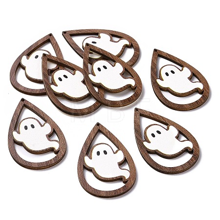 Halloween Theme Single Face Printed Aspen Wood Big Pendants X-WOOD-G015-05I-1