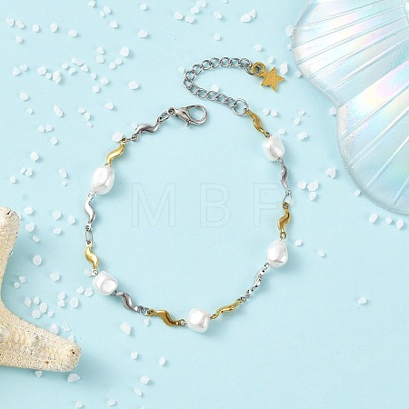 304 Stainless Steel Wavy Link Chain Bracelets for Women BJEW-JB14170-1