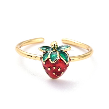 Brass Enamel Strawberry Cuff Rings RJEW-O046-04G-1