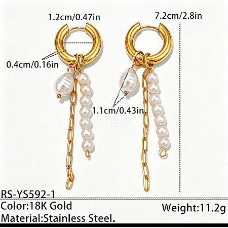 304 Stainless Steel & Plastic Pearl Dangle Earrings WGCE3F8-01-1