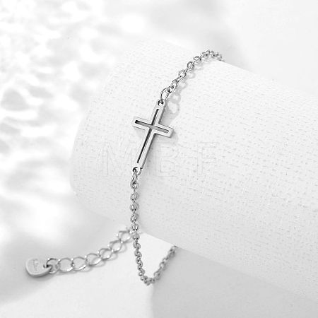 Stainless Steel Cross Link Bracelet with Cable Chains WG69072-01-1