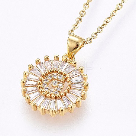 Brass Micro Pave Cubic Zirconia Initial Pendant Necklaces NJEW-H486-30G-G-1