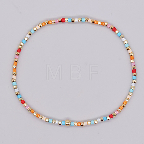 Bohemian Style Rainbow Glass & Brass Beaded Handmade Fashion Women's Bracelet QD2599-26-1