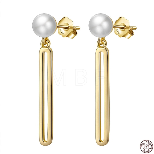 925 Sterling Silver Oval Dangle Stud Earrings with Pearl Beaded EJEW-P231-23G-1