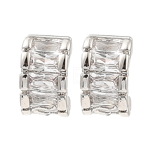 Brass Pave Clear Cubic Zirconia Curved Rectangle Stud Earrings for Women EJEW-G362-10P-1