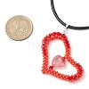 Valentine's Day Glass Seed Beads Beaded Heart Pendant Necklaces NJEW-MZ00079-02-3