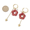304 Stainless Steel Flower with Heart Tassel  Hoop Earrings EJEW-JE06730-5