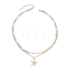 Synthetic Blue Lace Agate Heishi Beads and Rice Natural Pearl Beaded Double Layer 304 Stainless Steel Starfish Pendant Necklaces NJEW-JN05847-01-4