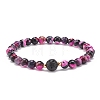 Natural Fire Crackle Agate & Lava Rock Stretch Bracelet BJEW-JB08362-04-1