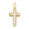 Brass Pave Natural White Shell Pendants X-KK-S522-01A-G-1